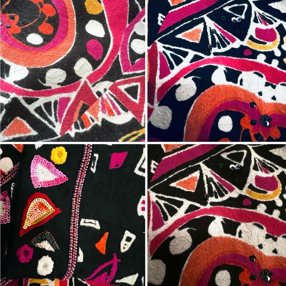 “Modern art to wear”bright colours on black w/sequins & beads embellished jacket - Picture 3 of 15